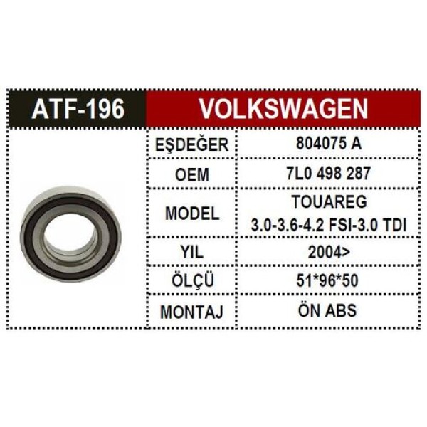 ATF 196 VW TOUAREG Q7 PORYA BIYASI ON 7L0498287 