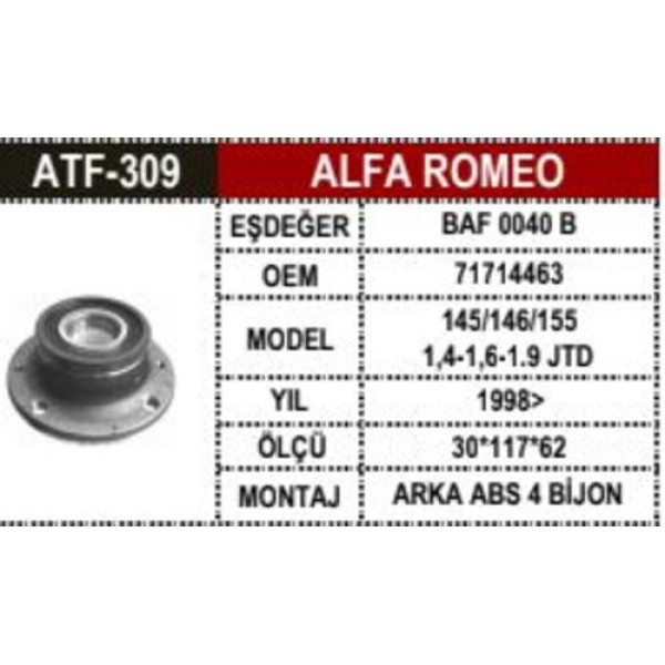 ATF 309 ALFA ROMEO 145-146-155 ARKA PORYA BILYALI ABS LI 