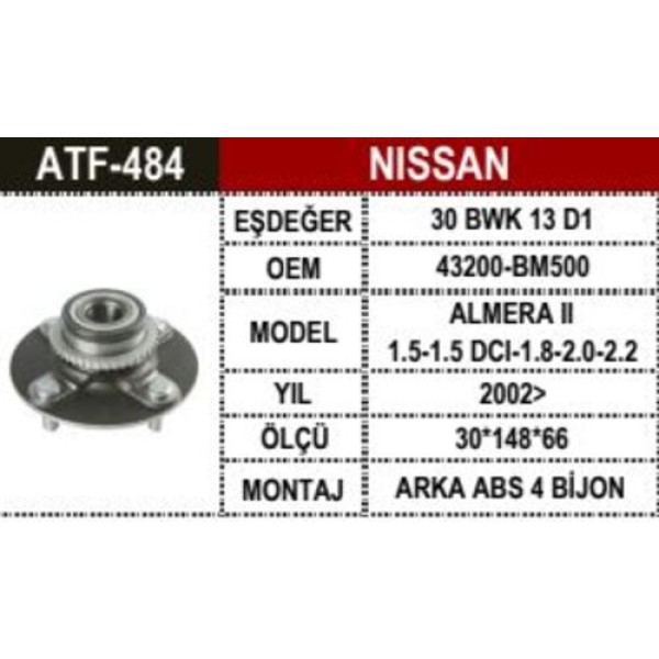 ATF 484 ALMERA II 02- ARKA PORYALI RULMAN ABS.LI 44 DIS 