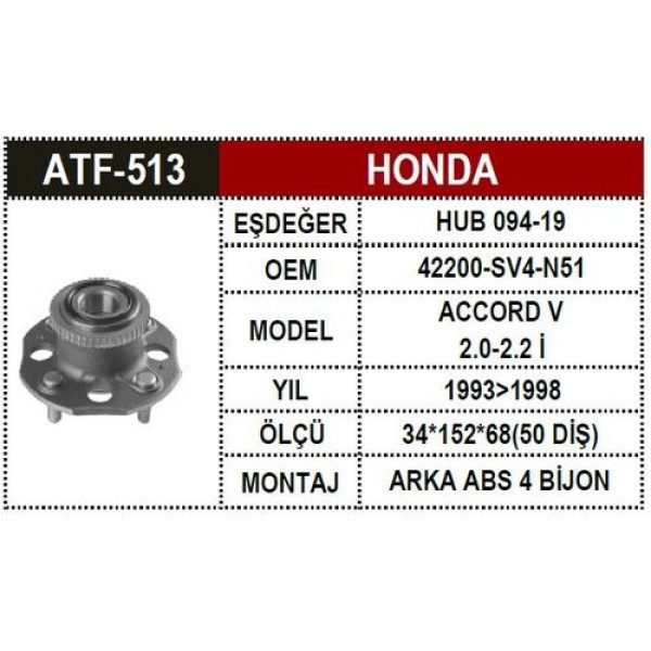 ATF 513 HONDA ACCORD V93>98 ARKA AKS PORYALI ABS.LI 50 DIS 