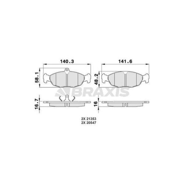 BRAXIS AA0009 Fren Balatası Ön Astra F 92-98 91- Vectra A 88- Corsa A 82- Corsa B 93- Combo 93-01 Ti