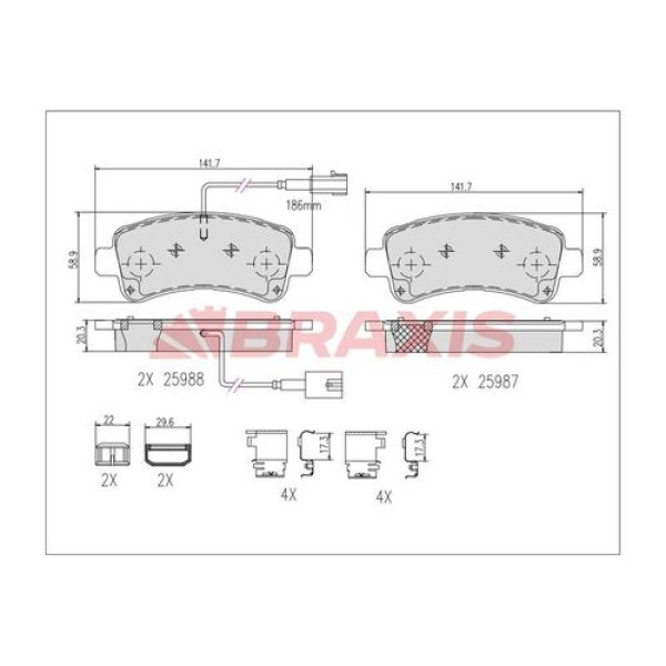 BRAXIS AA0614 Fren Balatası Arka Fişli Ducato 14- / Boxer 14- / Jumper 14- 