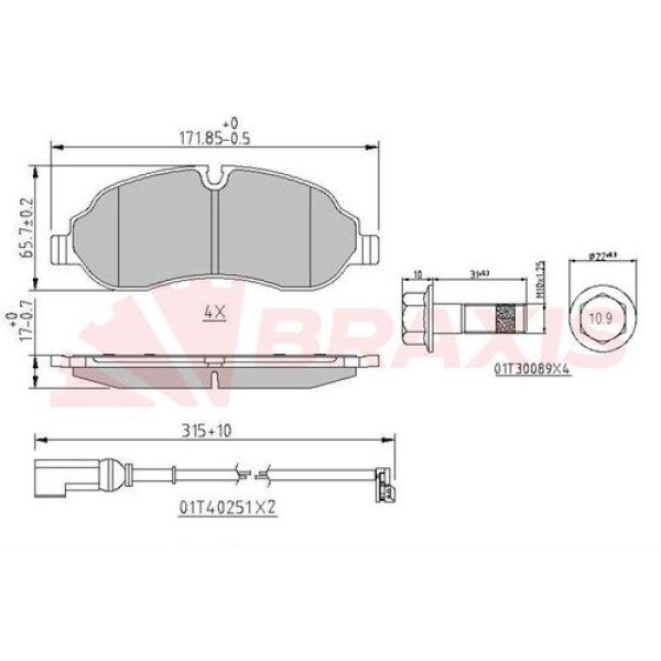 BRAXIS AA0619 Fren Balatası Ön Yeni Transit V363 Ttg 14- Transit V363 14- Çift Teker