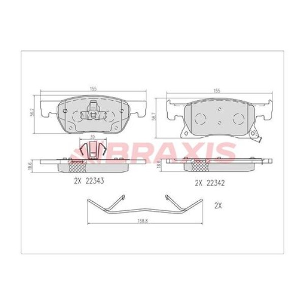 BRAXIS AA0673 Fren Balatası Ön Astra K 15- 15 Inc 155.2×58.9×19.8 