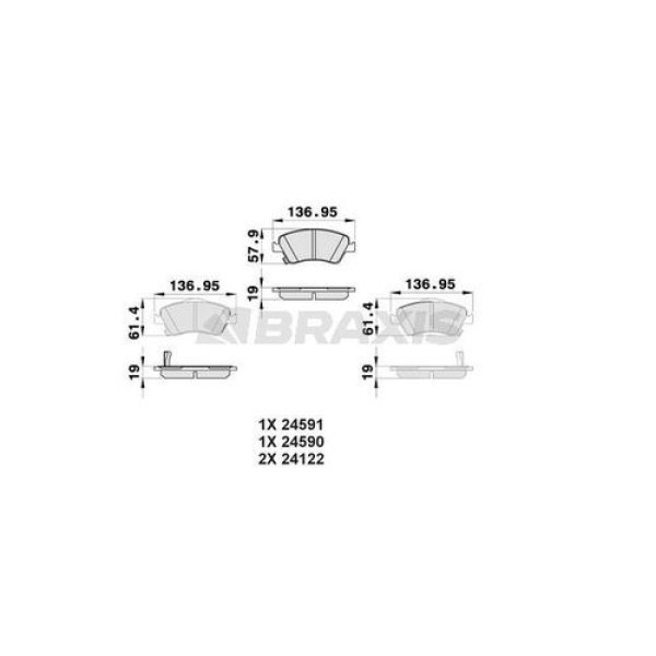 BRAXIS AB0163 Fren Balatası Ön Corolla D4D 07-12 Auris D4D 07-12 Corolla 1.4 D4D 13-