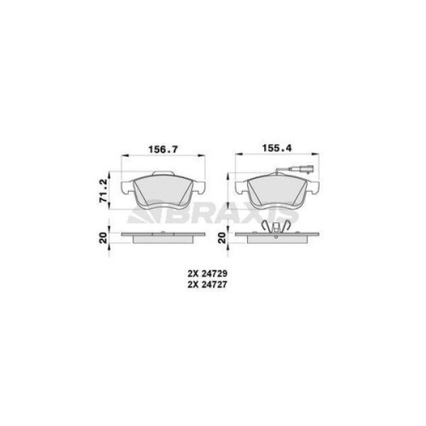 BRAXIS AB0264 Fren Balatası Ön Doblo 1.4 1.3D 1.6D 2.0D 10- Combo 1.4 12-1.3Cdtı 12-1.6Cdtı 12- 2.0C 