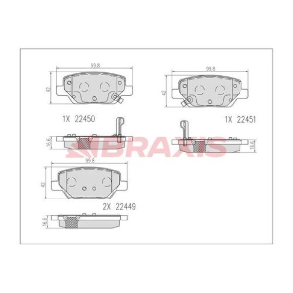 BRAXIS AB0609 Fren Balatası Arka Egea 15 - 