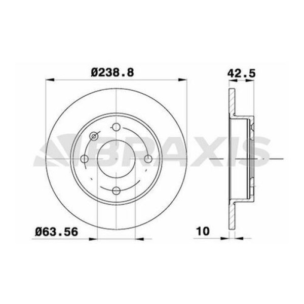 BRAXIS AE0213 Fren Diski Ön Escort V 1.3 92-95 Fiesta III 1.1 1.3 1.4 88-95 Orion III 1.3 239.45×8×4