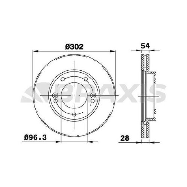 BRAXIS AE0367 ON FREN DISK AYNASI HAVALI KIA SORENTO 2.5 CRDI 02> (302×28×26×96.3×54) 
