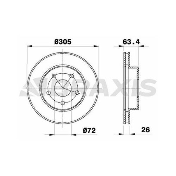 BRAXIS AE0457 Fren Diski Ön Havalı Cherokee Xj 2.5I 12 91- 2.5Td 01 88- 4.0I 01 95- Grand Cherokee I