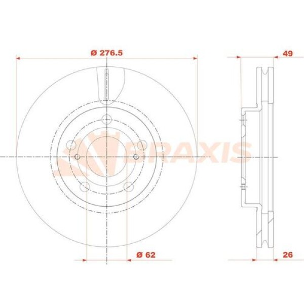 BRAXIS AE0812 Fren Diski Ön Havalı Corolla 13- Auris 1.3 1.6 12- Auris 1.4 D4D 12- 277×5