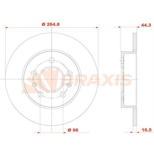 BRAXIS AE0847 Fren Diski Arka Laguna I 95-01 Safrane 92-00 Düz 265Mm 5 Bijon 
