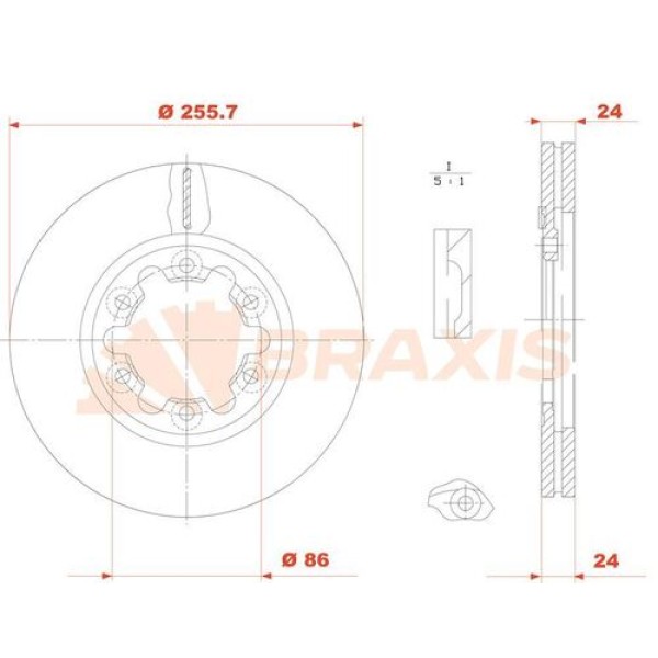 BRAXIS AE0849 ON FREN AYNASI HAVALI B2500 PICK UP 98>02 RANGER 2.5 TDCI PIC KUP 02>06 256×5 