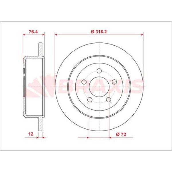 BRAXIS AE0888 ARKA FREN DISKI JEEP CHEROKEE 08> DODGE NITRO 06>11 