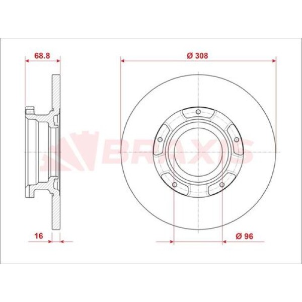 BRAXIS AE0937 Fren Diski Arka Transit Custom V362 2,2TDCI 13 - Uzun Şase Absli O,Ceker Cap: (308×16) 