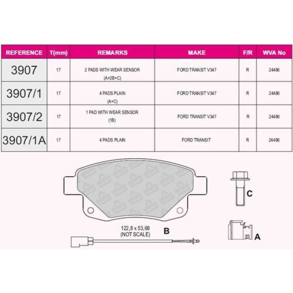 BESER 39071A ARKA FREN BALATASI TRANSIT V347 V348 2.2TDCI 2.4TDCI 3.2TDCI 06 > (FISSIZ AKSESUARSIZ) 