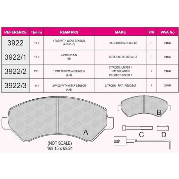 BESER 39223 ON FREN BALATASI DUCATO III BOXER III JUMPER III 2.2HDI 2.2HDI 3.0HDI 16Q 20Q 06> KARSAN JEST (CIFT FISLI) 