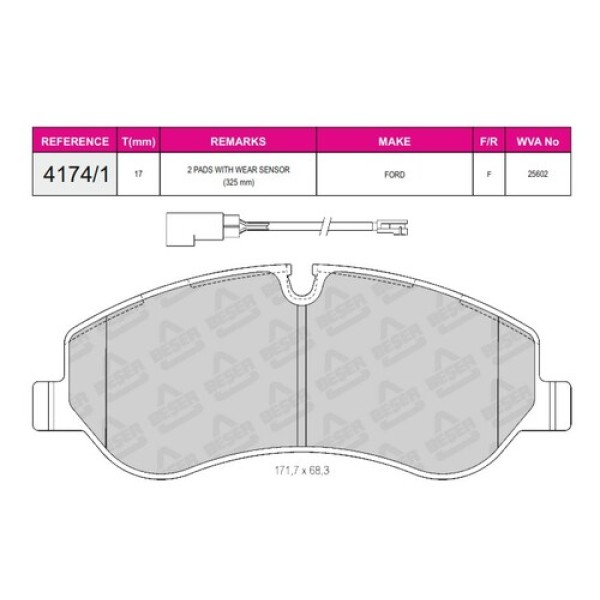 BESER 41741 ON BALATA TOURNEO CUSTOM-TRANSIT CUSTOM 14-V362 12-2.2TDCI (ARKA TEK TEKER)(CIFT FISLI) 