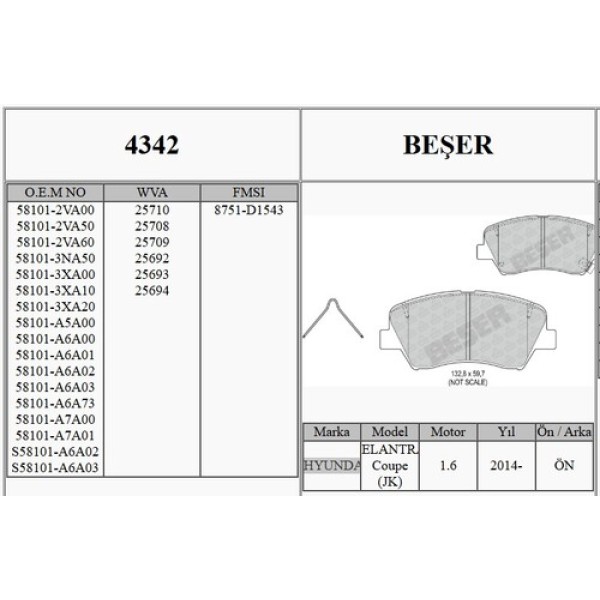 BESER 4342 ON FREN BALATASI ACCENT BLUE 2011> KIA RIO 2011> 