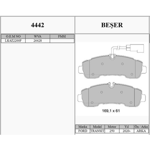 BESER 4442 ARKA BALATA TRANSIT CUSTOM-V363 20> 