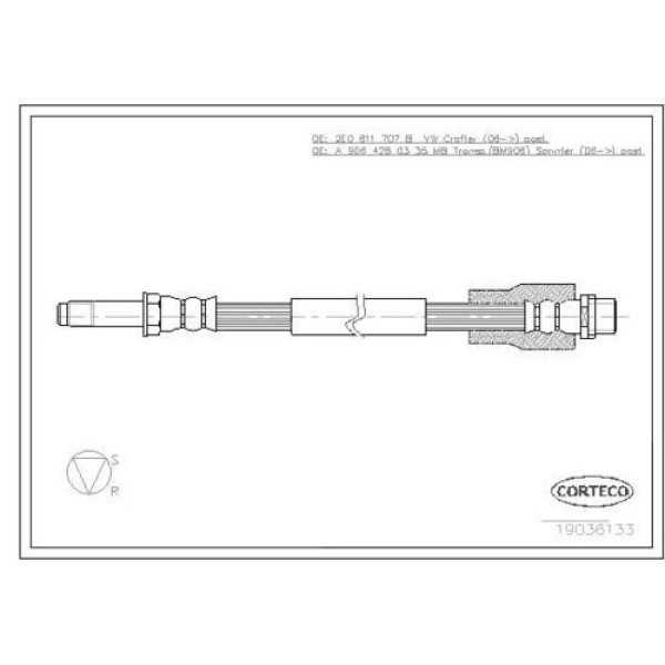 CORTECO 19036133 ARKA FREN HORTUMU CRAFTER 06> MERCEDES SPRINTER 416CDI 09- 510CDI 515CDI 06-08 