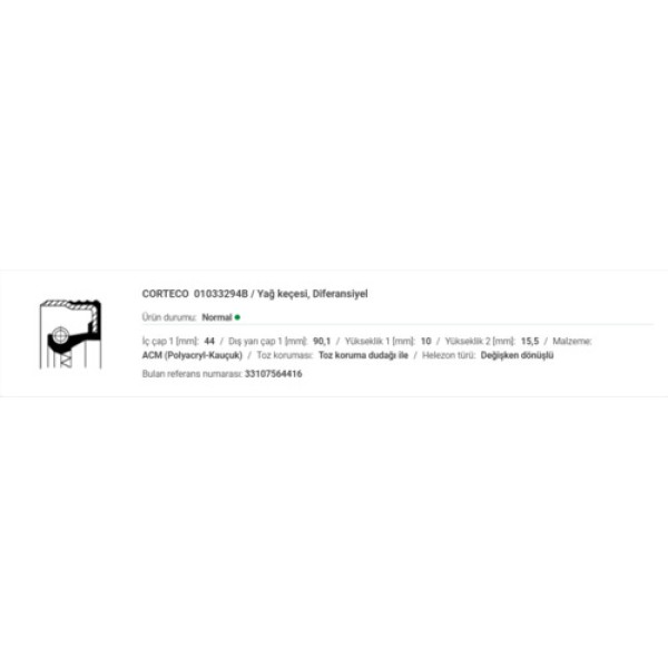 CORTECO 82033294 DIFERANSIYEL YAG KECESI 01033294B RANGE ROVER 3 VOGUE L322 02>12 BMW E46 F22 E82 E88 F20 E87 E80 