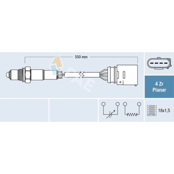FAE 77148 LAMBDA (OKSIJEN) SENSORU A3 A4 A6 1.8T CORDOBA TOLEDO FABIA BORA GOLF IV CADDY 1.6 1.8 2.0 (0258006257) 