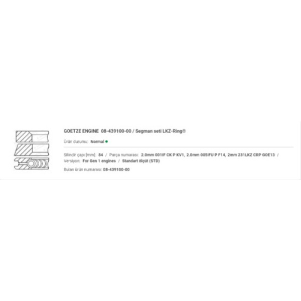 GOETZE 00 SEGMAN STD 84MM 2 2 2MM LANDROVER DISCOVERY 3.0TD RANGEROVER 3.0D JAGUAR XF-CITROEN 