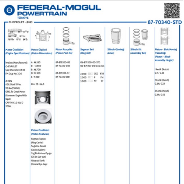 GOETZE 050 MOTOR PISTON SEGMAN CAPTIVA 2.0D 150PS (83.50MM) (050) 
