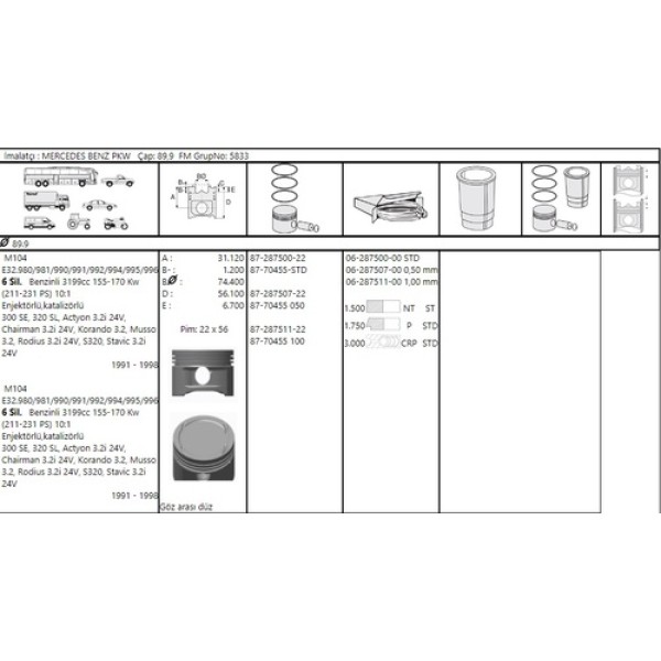 GOETZE 100 PISTON 104 90.90 MM 300 320 