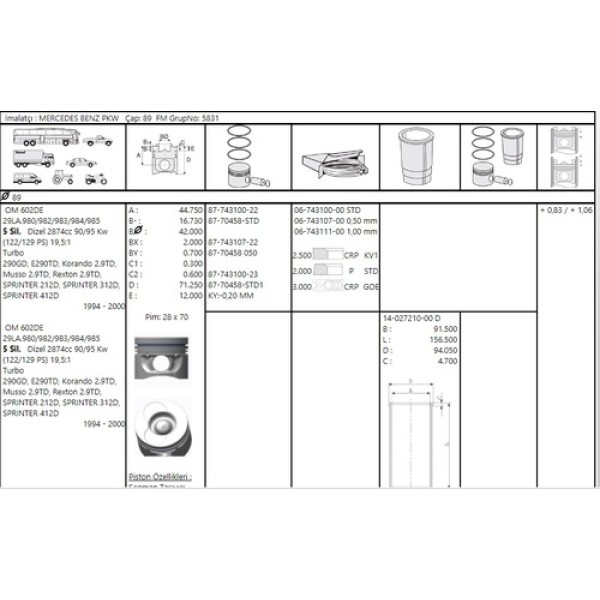 GOETZE 100 PISTON 602 LA 90.00 MM SPR. TURBO 