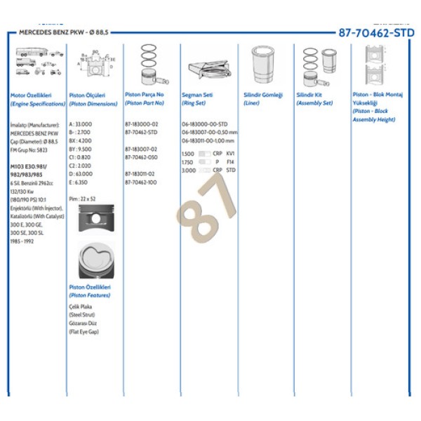 GOETZE STD PISTON 103 88.50 MM 300 SEL KALP 