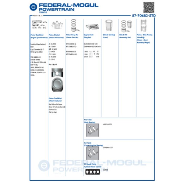 GOETZE 040 PISTON SEGMAN STD PUNTO II STILO IDEA DOBLO FIAT 500 1.4 16V T-JET (72.00MM STD) (0.40MM) 