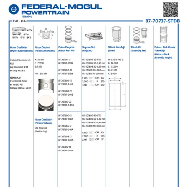GOETZE STD MOTOR PISTON SEGMAN M131 1.6 (STD) 