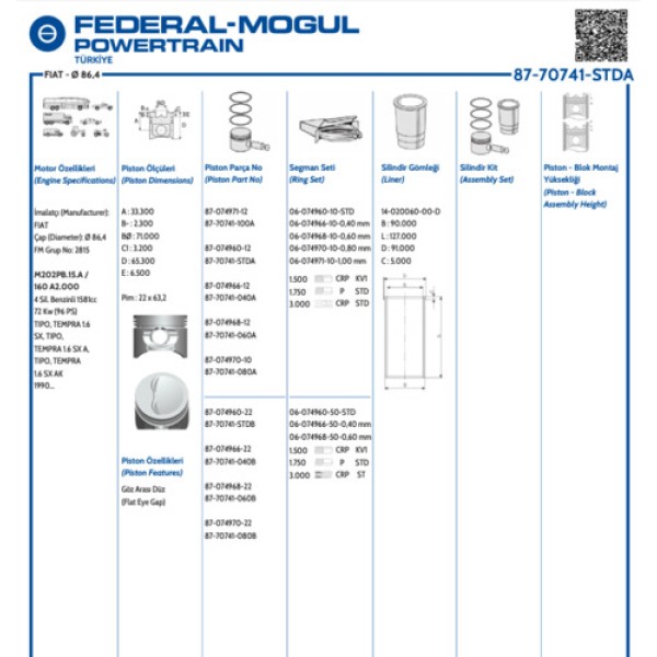 GOETZE STD MOTOR PISTON SEGMAN TEMPRA SL(STD) 