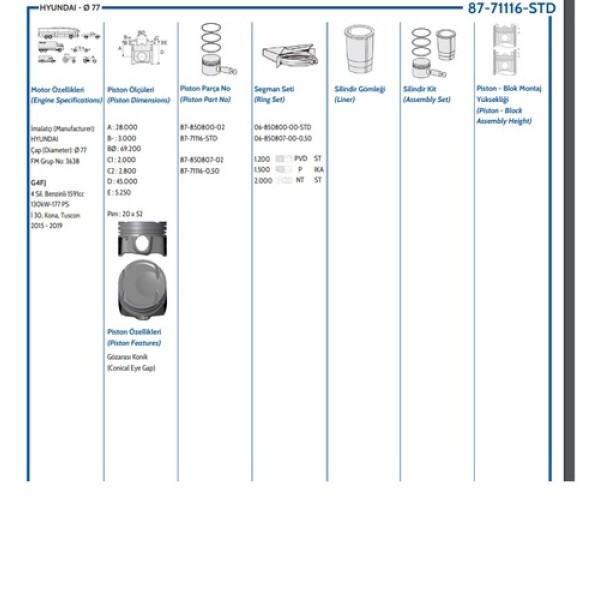 GOETZE STD MOTOR PISTON SEGMAN STD HYUNDAI KIA I30 TUCSON SPORTAGE-KONA G4FJ MOTOR PISTON 