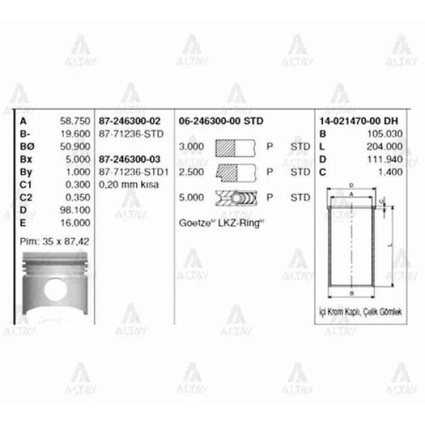 GOETZE STD PISTON SEGMANLI NPR-59 102MM STD 