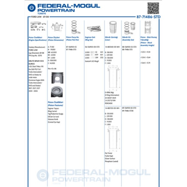 GOETZE 87-71486-STD KHD BF4M-BF6M 1013 EURO3 108MM PISTON 