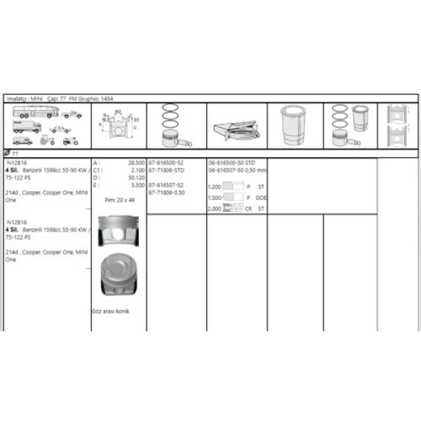 GOETZE STD PISTON SEGMAN 77MM MINI N14 B16 R55 R56 R57 R58 CITROËN C4 PEUGEOT 207 208 3008 508 5008 RCZ 