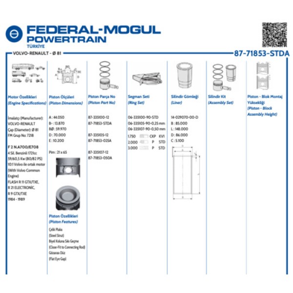 GOETZE STD MOTOR PISTON SEGMAN R9 R11 FLASH R21 MANAGER 1.7 F2N (81.00 CAP) 