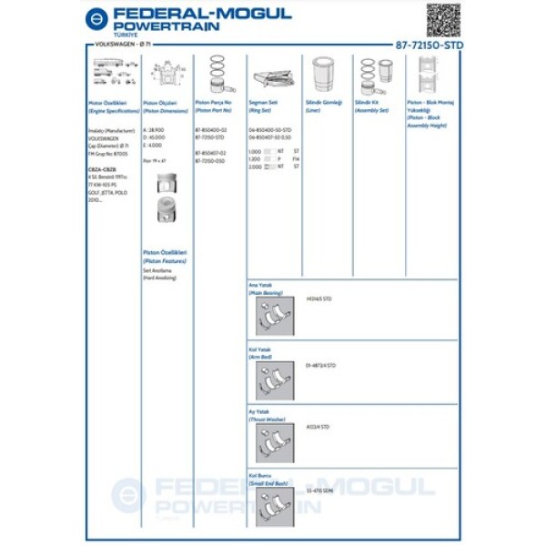 GOETZE 050 MOTOR PISTON SEGMAN 0.50 JETTA-POLO-GOLF-SKODA YETI-AUDI A1-A3 09-13 1.2 TSI CBZA-CBZB 71MM 87-850407-02 