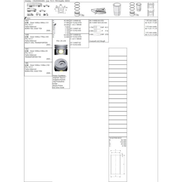 GOETZE STD PISTON SEGMAN 79.51MM STD 1. 2. PISTONLAR GOLF IV BORA TRANSPORTER T5 AUDI A3 A4 A6 ALHAMBRA CORDOBA IBIZA IV LEON TOLEDO II FABIA OCTAVIA SUPERB 1.9TDI ARL ASZ AVF AWAXB AXC BLT BRR BRS 00>08 