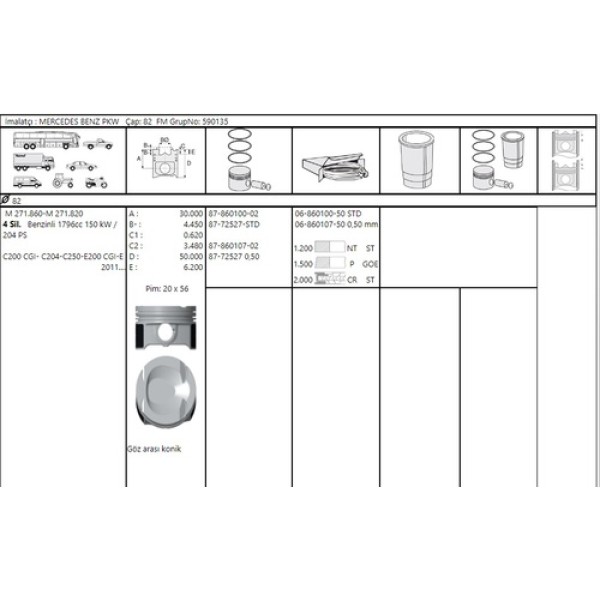 GOETZE STD PISTON 271 82.00 MM 204 212 180 200 CGI 