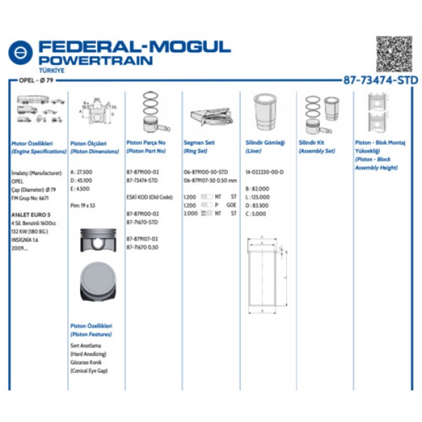 GOETZE STD PISTON SEGMAN 79 MM 180HP OPEL ASTRA H-J-INSIGNIA Z16LET A16LET 09 > 