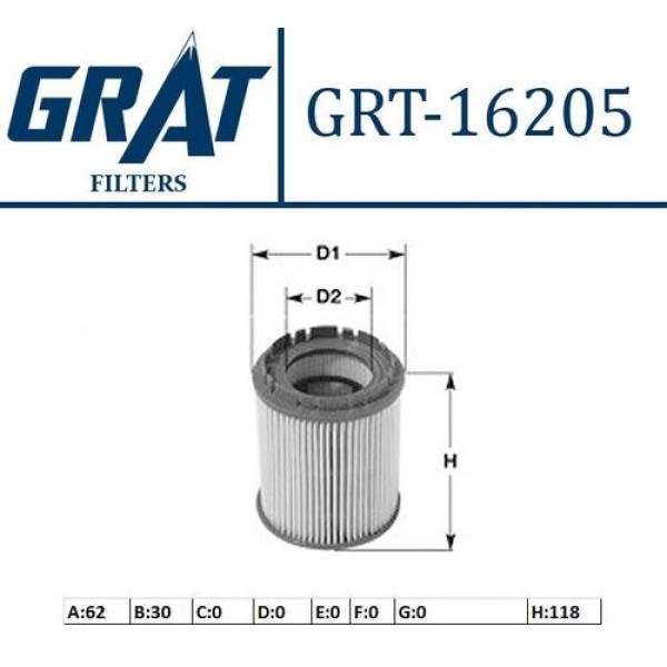 GRAT 16205 YAG FILTRESI- TUCSON 04>10 2.0 CRDI-SANTAFE 01>06 2.0 CRDI-SPORTAGE 04>10 2.0 CRDI-CERATO 04>10 2.0 CRDI-CHRYSLER VOYAGER 01-04 2.5CRD-JEEP CHEROKEE 01-06 2.5 CRDI 