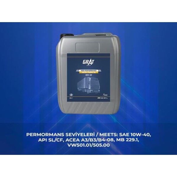 GRAT 610420 MOTOR YAGI 20 LITRE 10W-40 API CI-4 SL ACEA E7-16 E4-16 VOLVO VDS-3 RENAULT RLD-2 MAN M3277 - VOLVO ONAYLI 