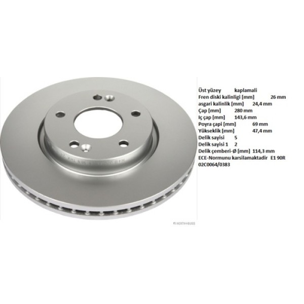 HERTHBUSS J3300304 HYUNDAI TUSCON SPORTAGE ON FREN DISKI 5B 280 