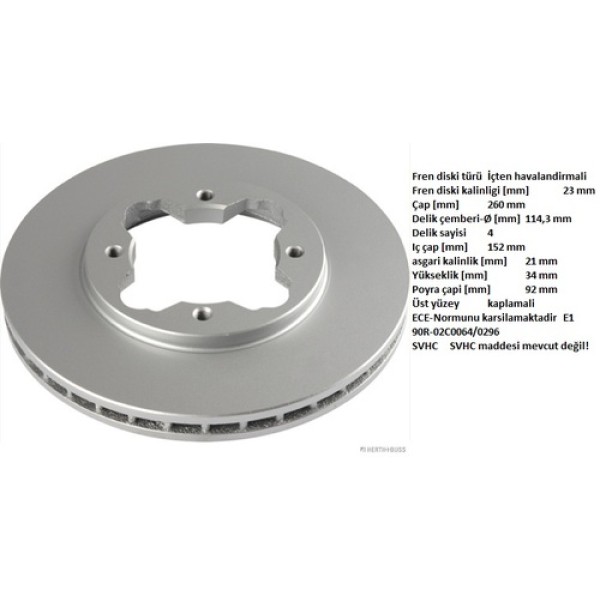 HERTHBUSS J3304023 HONDA ACCORD 90-98 ON DISK TANE 260C 
