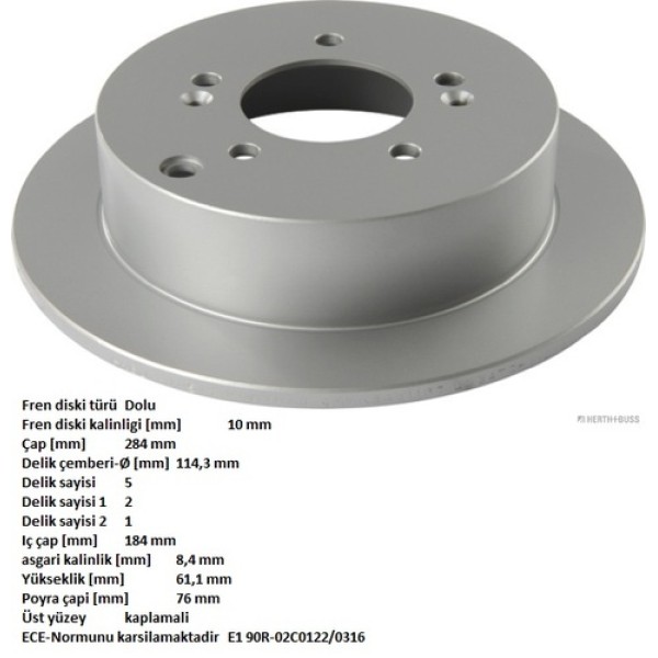 HERTHBUSS J3310511 HYUNDAI IX35 SANTAFE SPORTAGE ARKA FREN DISK 