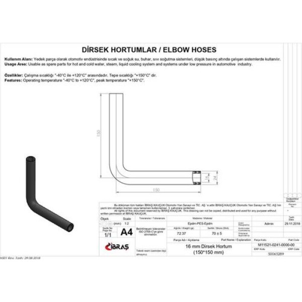 IBRAS 65289 16MM 24MM 15CM 15CM DIRSEK HORTUMU SICAK VE SOGUK SU KULLANIMI ICIN 